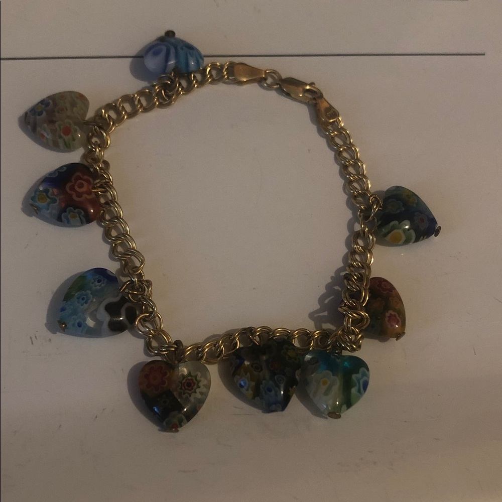 10k Gold Charm Bracelet with Murano Heart Charms- $800 or $750w/offer
